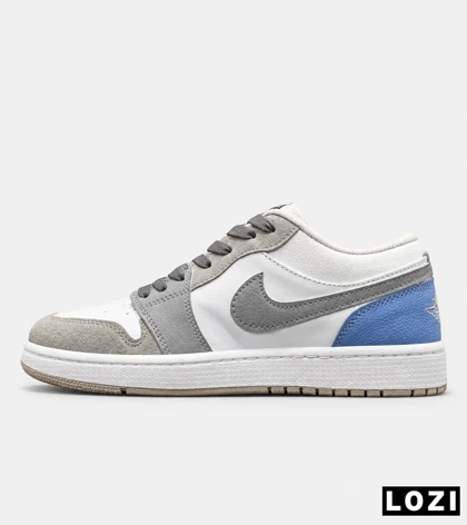 کتانی نایک Air Jordan 1 سفید طوسی آبی مدل 9706 استایل خاص و خیابانی