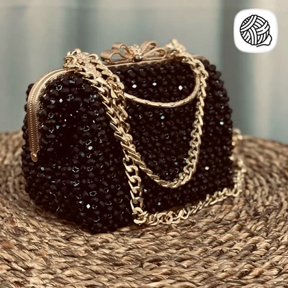 کیف مروارید بافی مشکی مجلسی