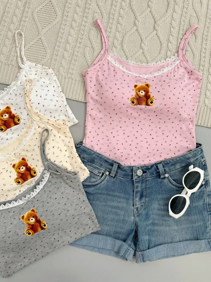 نیم‌تنه کاپ‌دار گل ریز دخترونه کد 3977