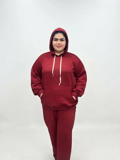 ست هودی و شلوار سایز بزرگ زنانه طرح ستاره برجسته