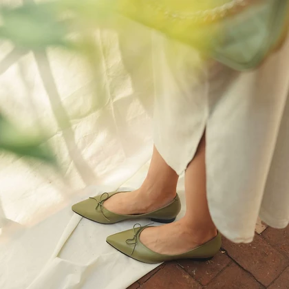 کفش تخت چرم زنانه سبز