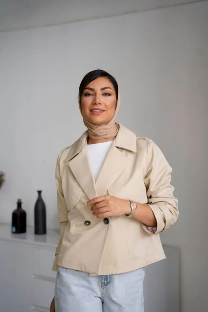 بارانی کوتاه کتی زنانه مدل دو دکمه قد 55 آستردار