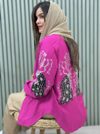 شومیز مانتویی گلدوزی طاووس