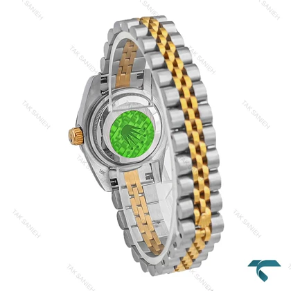 ساعت رولکس زنانه دورنگ طلایی صفحه سبز دورنگین اسمال Rolex-8252-L