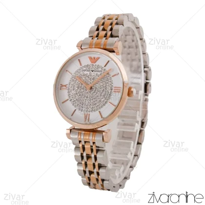 ساعت امپریو آرمانی زنانه دورنگ رزگلد صفحه نگینی 101917