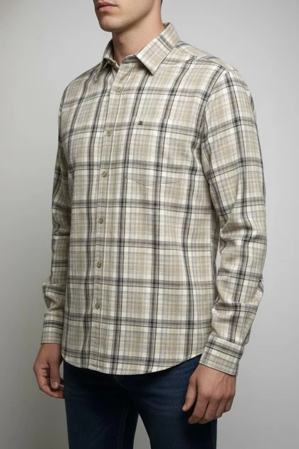 پیراهن مردانه چهارخانه آستین بلند نخ پنبه شیک 412