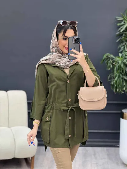 مانتو لینن آستین پاگن سر جیب دکمه