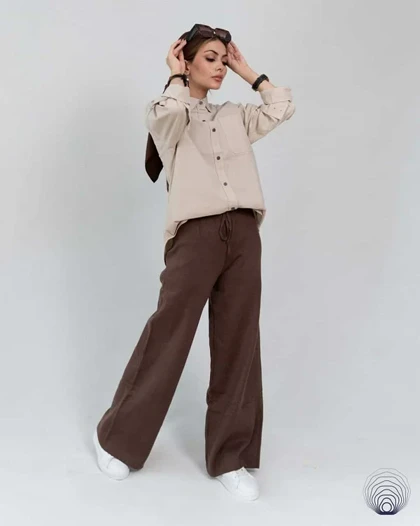 شومیز زنانه لینن کرمی روشن H&M