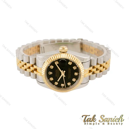 ساعت رولکس زنانه دورنگ طلایی صفحه مشکی Rolex-4531-M-L