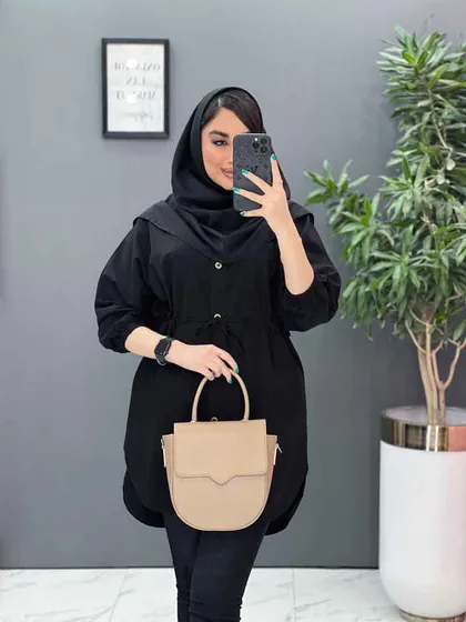 مانتو لینن کمرگت آستین کش