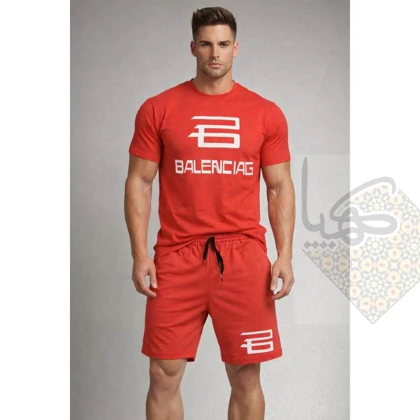 ست تیشرت و شلوارک مردانه بالنسیاگا نخ پنبه اعلا رنگ شاد و خاص
