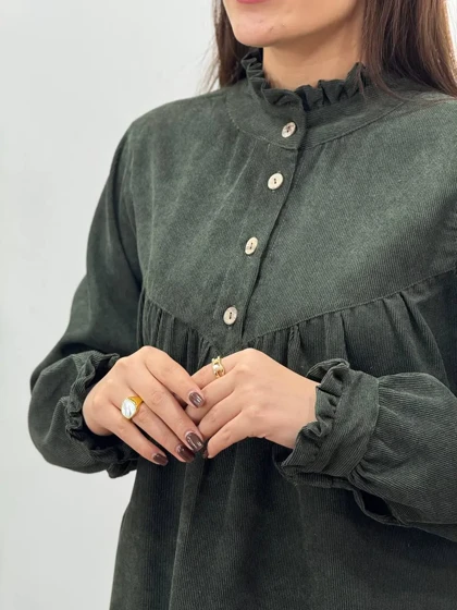 مانتو پاییزه یقه چین آیسو مانلی