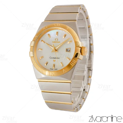 ساعت امگا کانسلیشن مردانه دو رنگ طلایی ایندکس خطی صفحه صدفی 105157