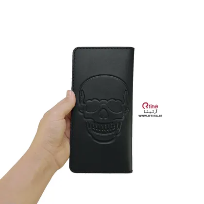 کیف پول چرم مردانه کتابی+ جاکارتی طرح اسکلت