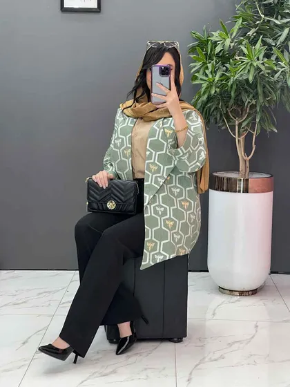 مانتو ژاکارد کتی آستین دوبل