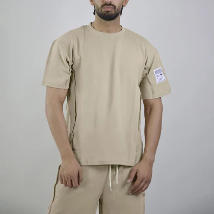 ست تیشرت و شلوارک اسپرت دنیم ور مدل HZ-202 کرم