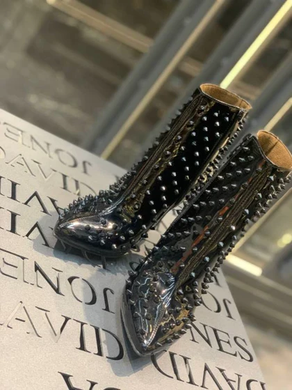 کفش نیم بوت زنانه مدل Heeled Leather Ankle Boots - Patterned