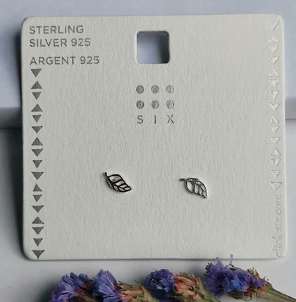 گوشواره میخی نقره استرلینگ 925 طرح برگ ظریف (برند سیکس)