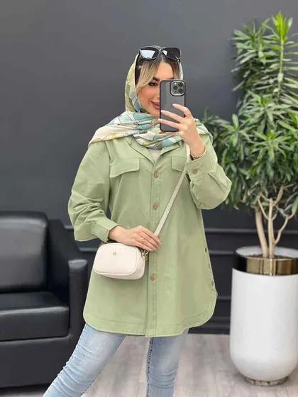 مانتو دکمه چوبی جیب نما