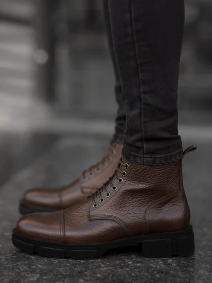 بوت چرم طبیعی زیپ‌دار قهوه ای sho169