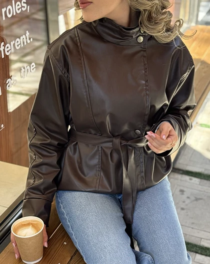 کت چرم زنانه ورا قهوه ای