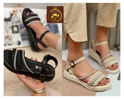صندل زنانه دخترانه گیسبافت نگینی دور مچی