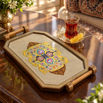 سینی چوبی دور خاتم کار دست کد m0325 گالری ساعت ضرابی