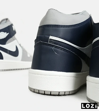 کفش کتانی ساق‌دار مردانه و زنانه سفید سرمه ای طوسی NIKE jordan 1 مدل 6580