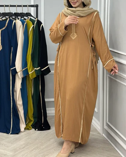 پیراهن یال یقه گلدوزی تک‌رنگ 7201