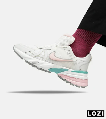 کفش کتانی زنانه سفید صورتی Nike cushlon مدل 5191