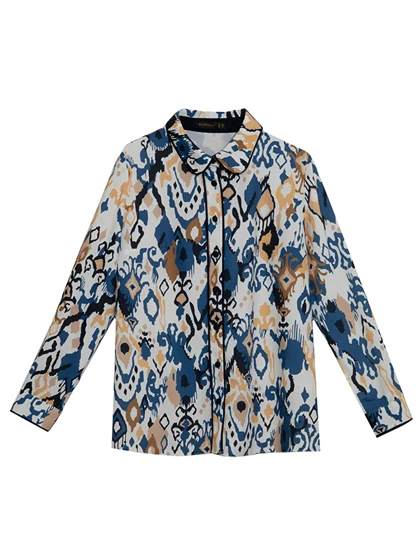 شومیز زنانه طرح دار کرپ الیزه یقه مردانه 30102