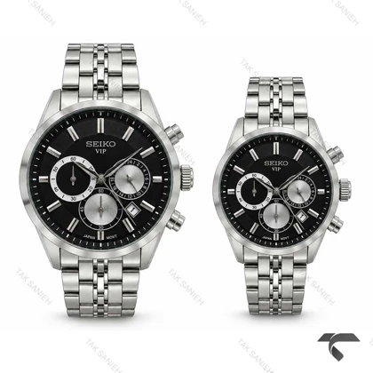 ساعت ست سیکو VIP رفرنس 31692 کورنوگراف نقره ای صفحه مشکی Seiko-11459-S