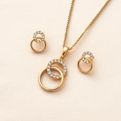 نیم‌ست ژوپینگ طرح دو حلقه طلایی نگین‌دار