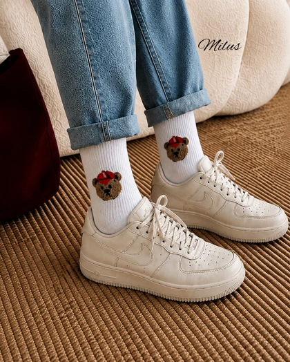 جوراب پنبه‌ای گلدوزی تدی برجسته