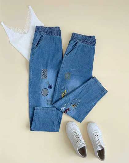 شلوار جین کاغذی گلدوزی کد 2396