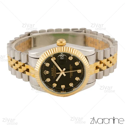 ساعت رولکس دیت جاست مردانه صفحه مشکی ایندکس نگین‌دار 103634