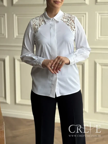 شومیز ساتن سرشانه گیپور