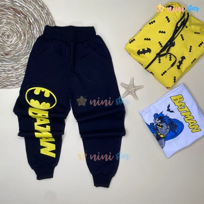 ست سه تکه سویشرت و تیشرت و شلوار BATMAN زرد