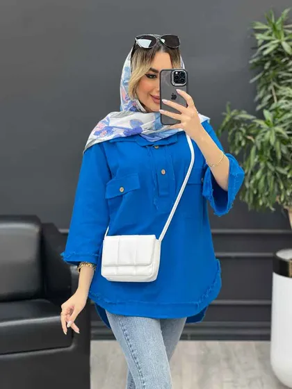 مانتو یقه دو دکمه دو جیب
