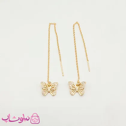 گوشواره بخیه ای YSX پروانه طلایی نگین‌دار