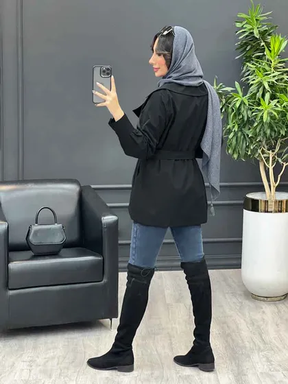 بارانی چهاردکمه کمر دار
