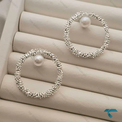 گوشواره خاویاری نقره ایی ومروارید Ghoshvareh-8553-L