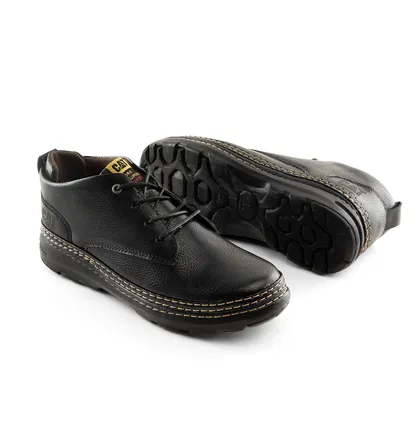 نیم بوت چرم مصنوعی مردانه مشکی Cat بنددار 39387