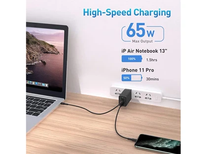 شارژر دیواری سریع سه پورت و کابل تایپ سی بیسوس Baseus CCGaN65E5 GaN5 Pro 65W Charger