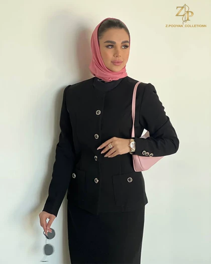 کت تک زنانه کرپ الیزابت مشکی لیزا با دامن