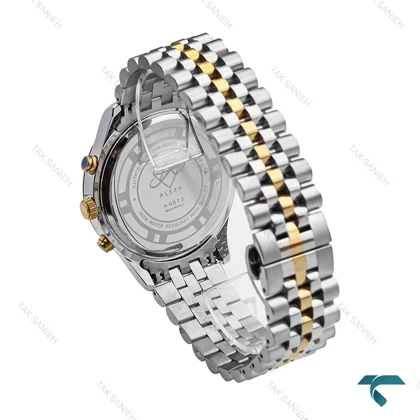 ساعت الکسا Premier A0073 مردانه دورنگ طلایی صفحه مشکی Alexa-6227-G