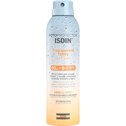 اسپری ضد آفتاب بی رنگ ایزدین ISDIN مدل Wet Skin با SPF50