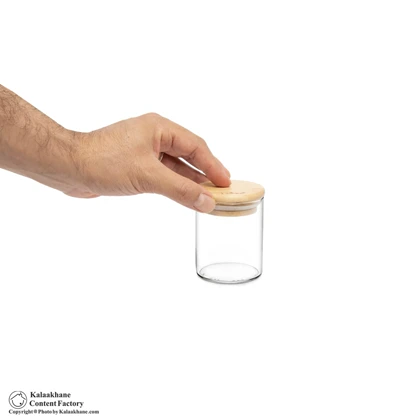 ادویه شیشه ای یونیک درب چوبی گرد مدل 1754 سایز 7.5 سانت