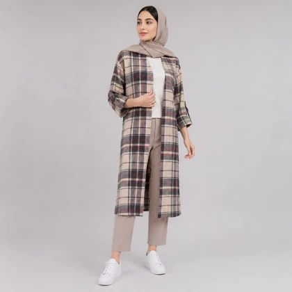 مانتو پاییزه اسپرت چهارخونه پشمی نیلان