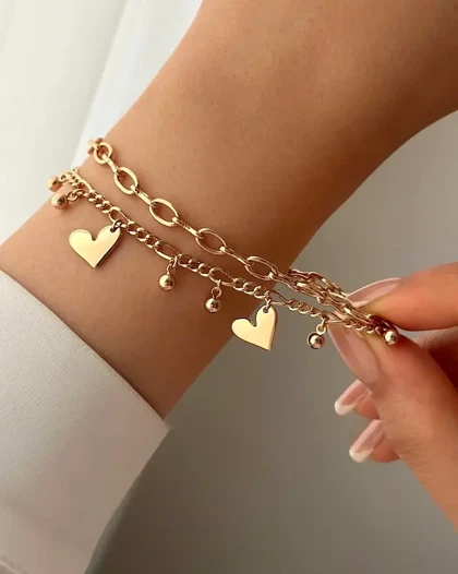 دستبند دو لاین آویز قلبی ژوپینگ